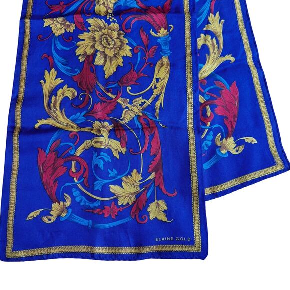 Vintage Elaine Gold silk scarf classic 80's luxury purple gold elegant rectangle - Picture 3 of 6